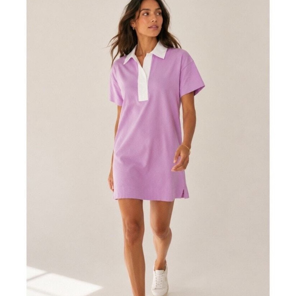 Everlane Lilac Polo Shirt Dress with White Collar